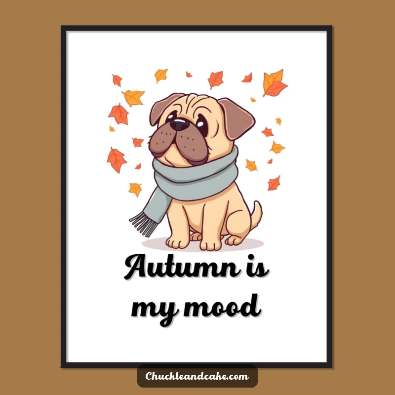 Funny Bullmastiff Autumn Poster - Scarf Dog Art, Perfect Fall Decor Gift