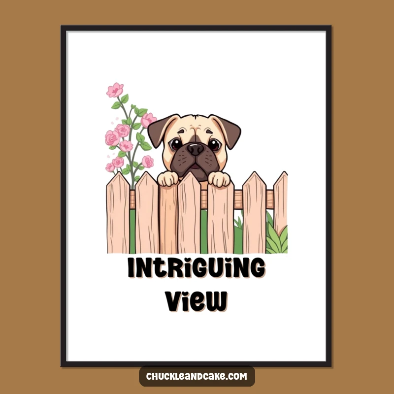 Funny Bullmastiff Peeking Poster - Garden Curiosity Art, Humorous Wall Decor!