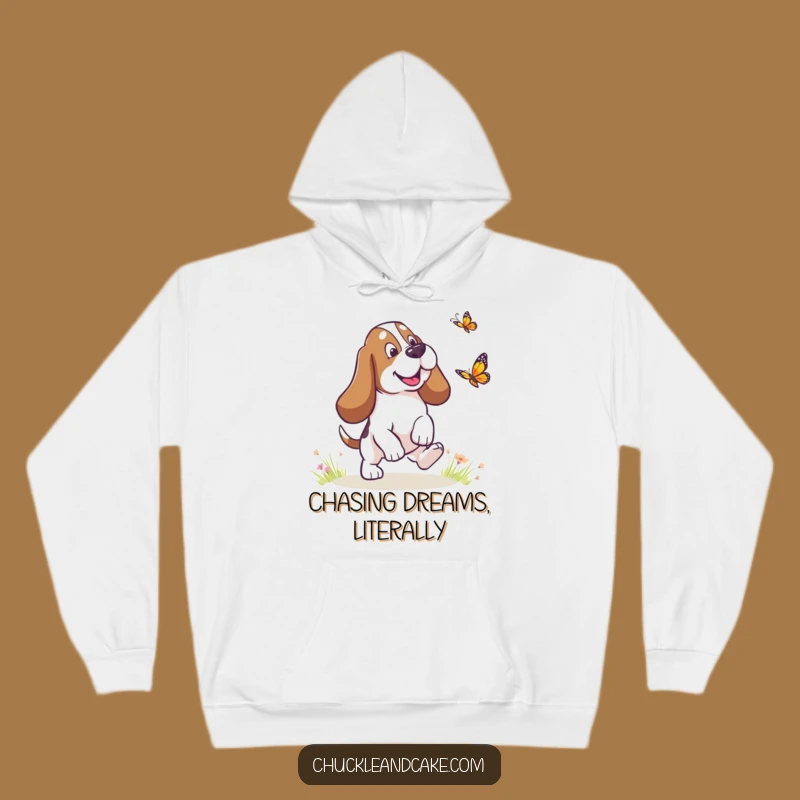 Cozy Funny Basset Hound Butterfly Hoodie - Droopy Ears Chase Comfort, Warm Funny Gift