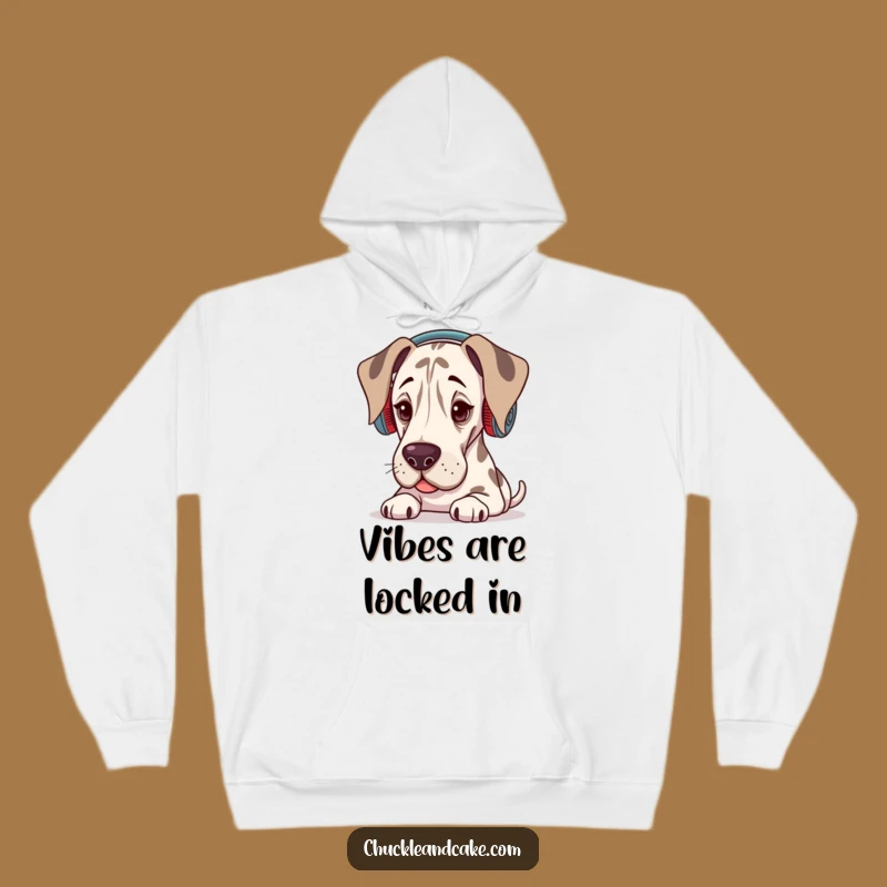 Cozy Funny Grand Dane Music Lover Hoodie: Warm & Humorous Vibe for Relaxed Dog Fans