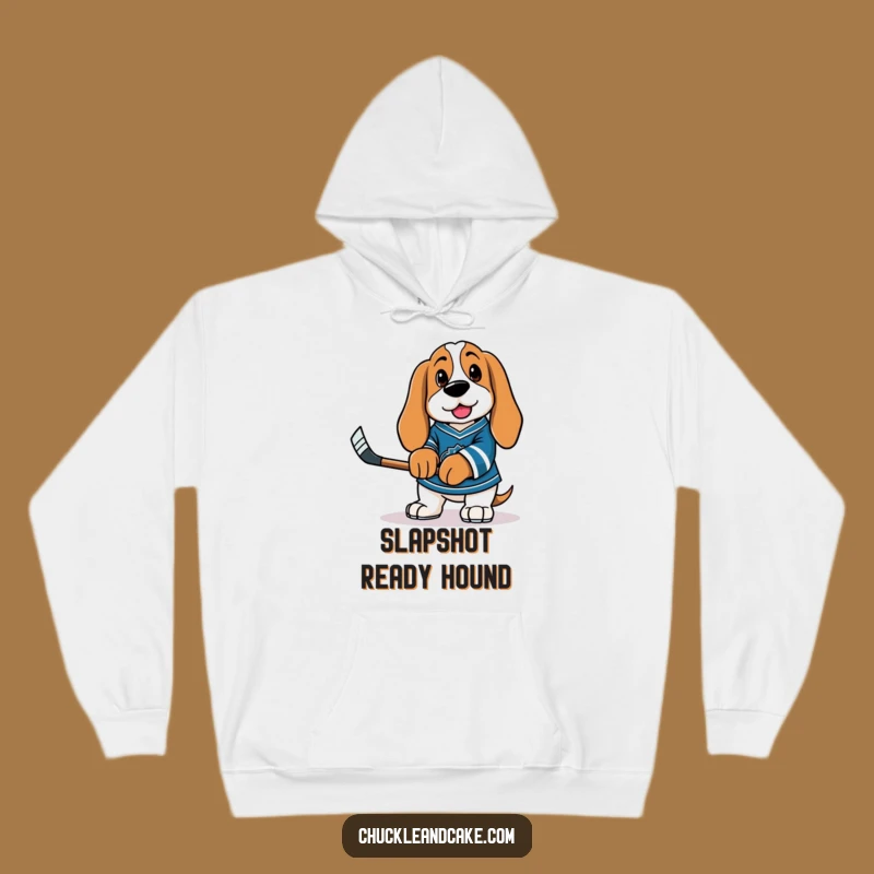 Funny Basset Hound Hockey Hoodie - Cozy Dog Player Sweatshirt for Fans