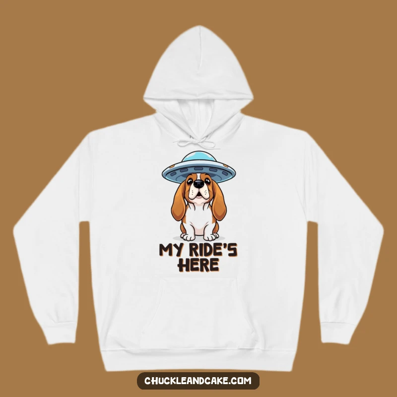 Funny Basset Hound UFO Hoodie: Cozy Cosmic Canine, Perfect Funny Gift for Stargazers