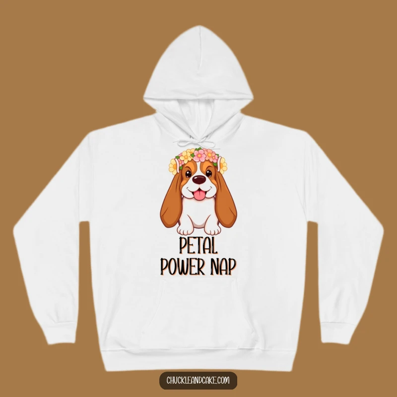 Cozy Funny Basset Hound Hoodie - Floral Charm and Humorous Comfort