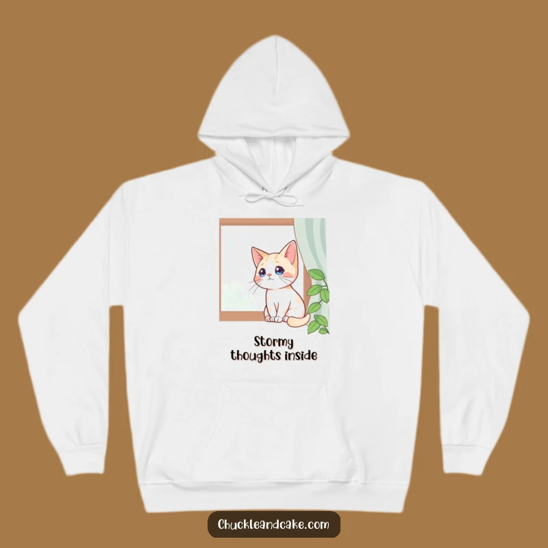 Cozy Funny Bobtail Cat Hoodie: Rainy Day Window Watcher