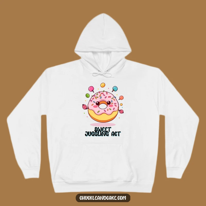 Cozy Funny Donut Hoodie: Sweet Comfort with Candy Juggling Fun