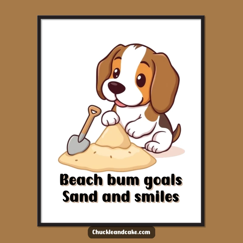 Funny Free Printable Wall Art: Basset Hound Sandcastle Masterpiece Downloadable Art