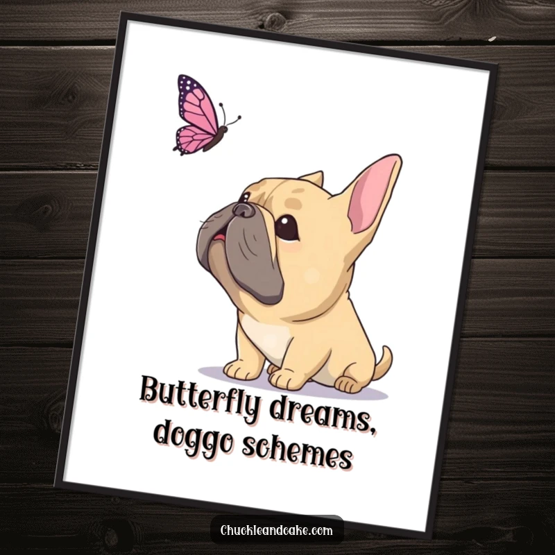 Funny Free Printable Wall Art of a Bullmastiff gazing upwards with gentle wonder at a delicate butterfly, creating a serene and charming scene.