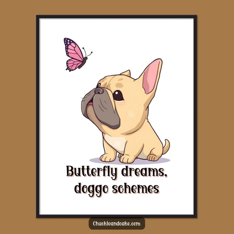 Free Printable Wall Art: Enchanted Bullmastiff Watching Butterfly - Downloadable Whimsical Decor