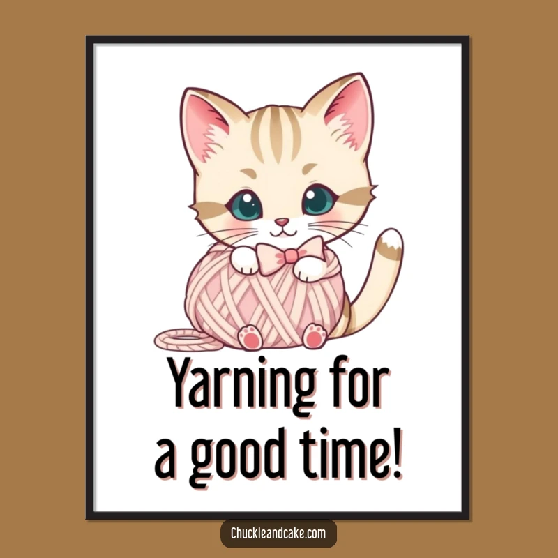 Free Printable Bobtail Cat Wall Art: Yarn Ball Peek Downloadable Decor