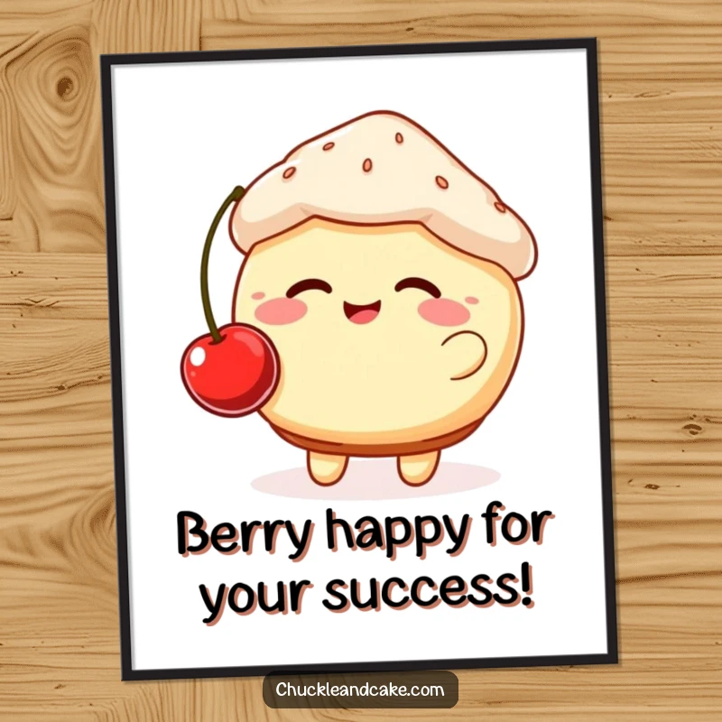 Funny Free Printable Wall Art: A plump, giggling muffin with rosy cheeks joyfully bouncing a cherry.