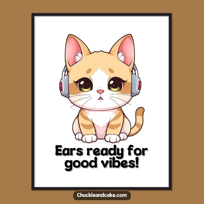 Funny Bobtail Cat Free Printable Wall Art: Cute Listening Decor for Cat Lovers