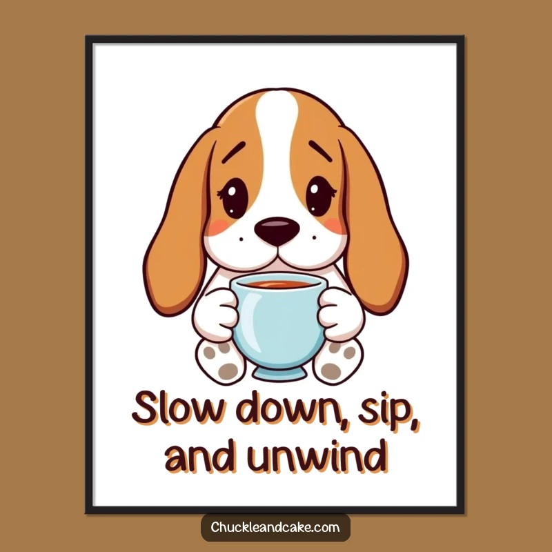 Funny Free Printable Wall Art: Basset Hound Tea Time - Quirky Downloadable Decor