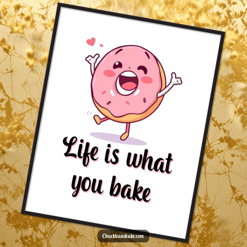 Funny Free Printable Wall Art: A happy donut character caught mid-silly dance, radiating pure, sweet, unadulterated joy.