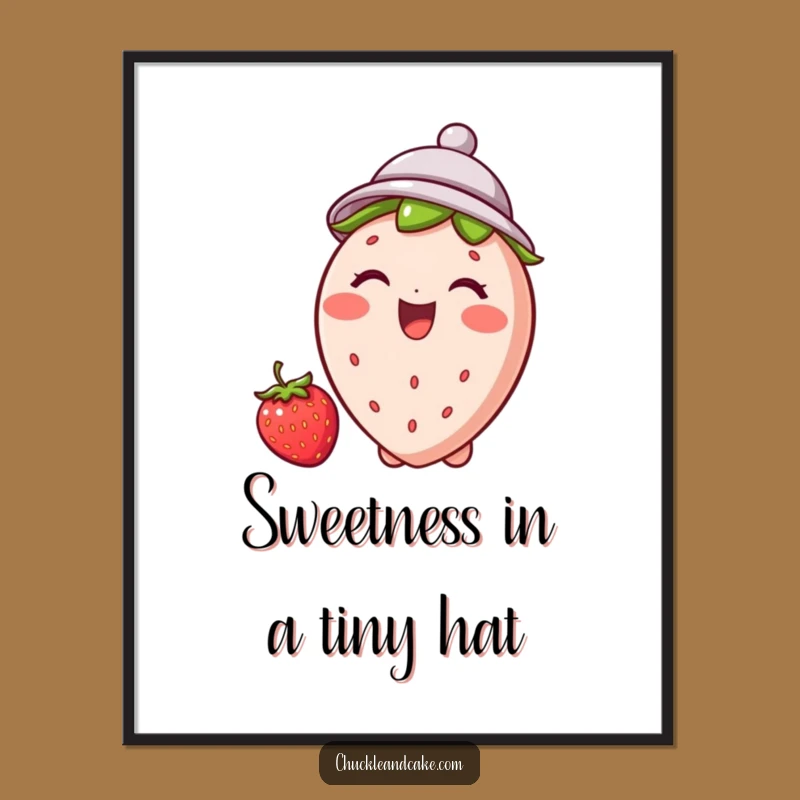 Funny Free Printable Wall Art: Giggling Strawberry Hat Decor - Cute Downloadable Art!