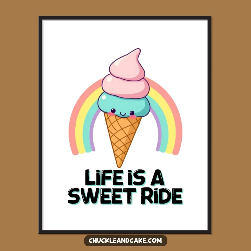 Funny Free Printable Wall Art: Ice Cream on Rainbow, Whimsical Downloadable Decor