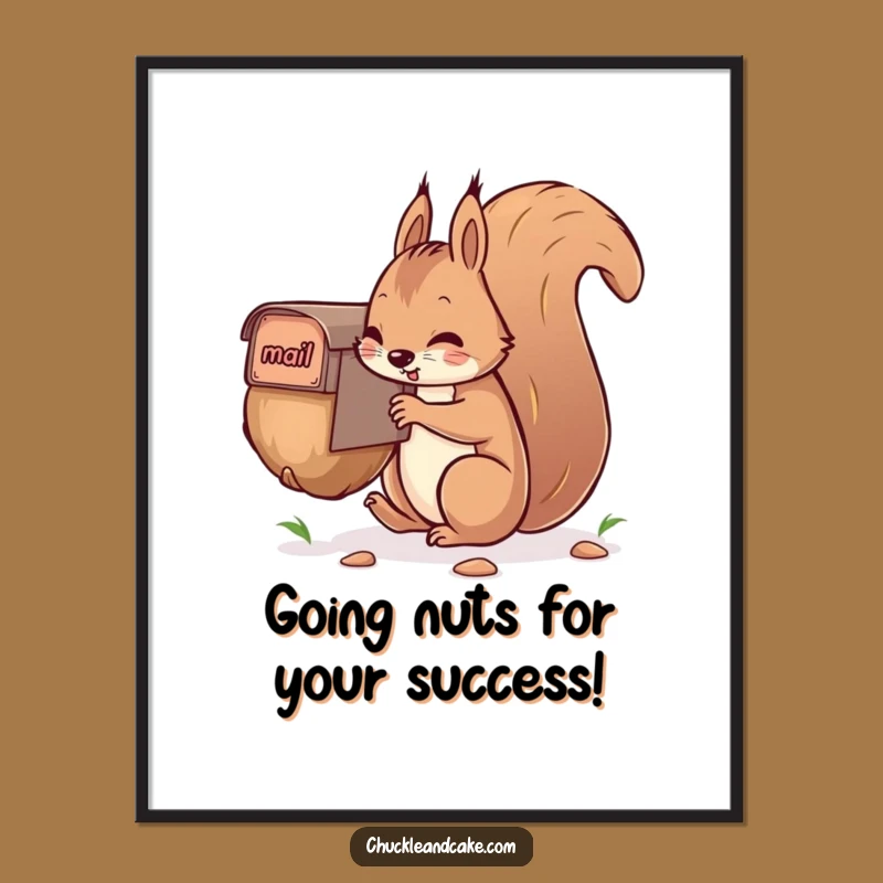 Funny Free Printable Wall Art: Squirrel Mailing Giant Nut, Humorous Downloadable Decor