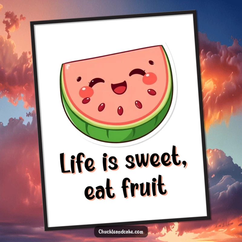 Funny Free Printable Wall Art: A delighted watermelon slice with seeds winks mischievously, adding humor to decor.