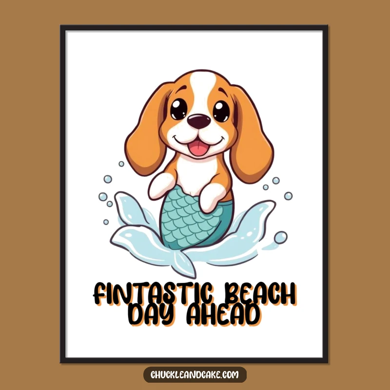 Mermaid Basset Hound Art: Free Printable Splashy Pup Downloadable Decor Gift