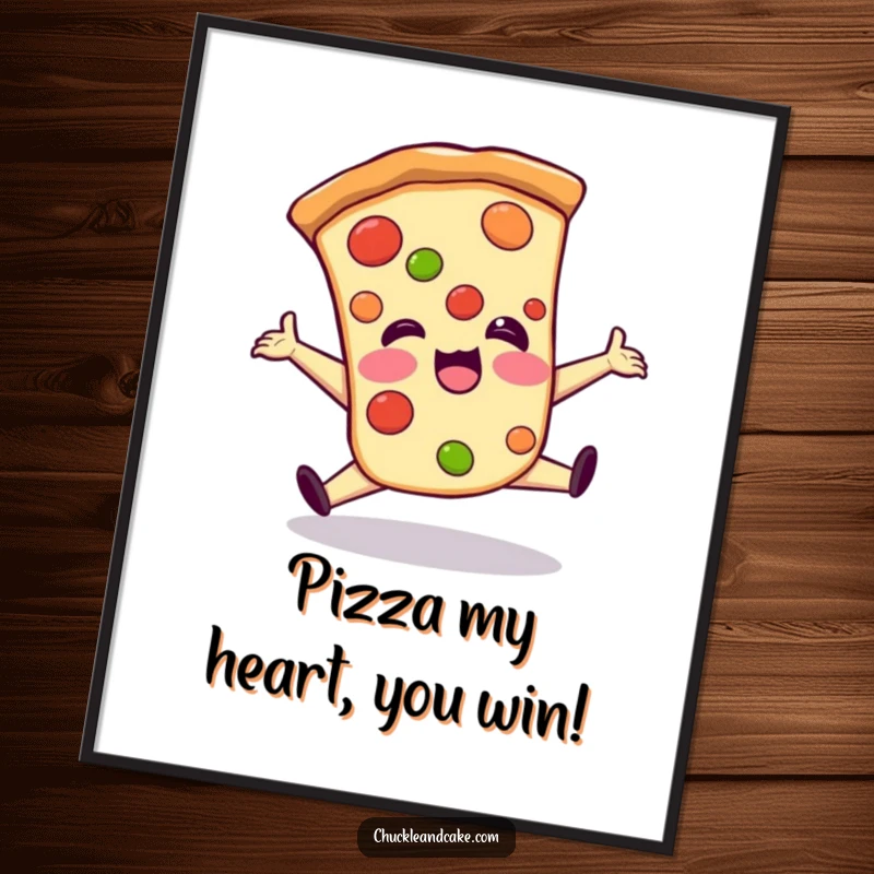 Funny Free Printable Wall Art: A giggling pizza slice in a clumsy split pose. Deliciously funny decor!