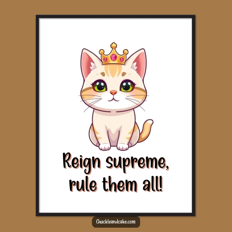 Funny Royal Bobtail Cat Free Printable Wall Art: Regal Crowned Cat Decor