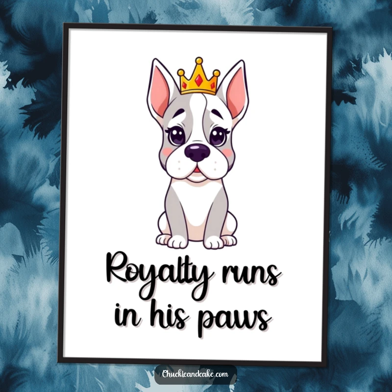 Free Printable Wall Art: A dignified Grand Dane wearing a small, elegant crown, exuding royal charm and playful humor.