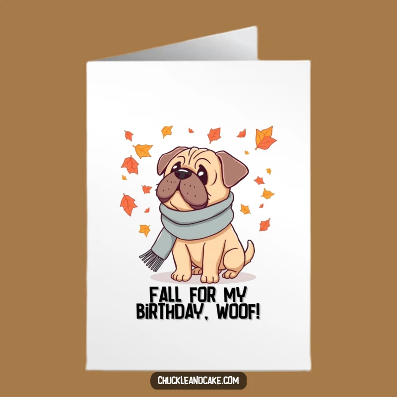 Free Printable Birthday Card: Autumn Bullmastiff, Funny Downloadable Seasonal Gift