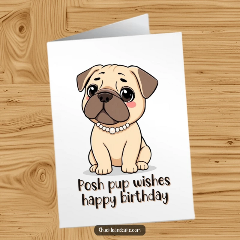 Funny Free Printable Birthday Card: An elegant Bullmastiff adorned with a pearl necklace exudes sophistication for a birthday.