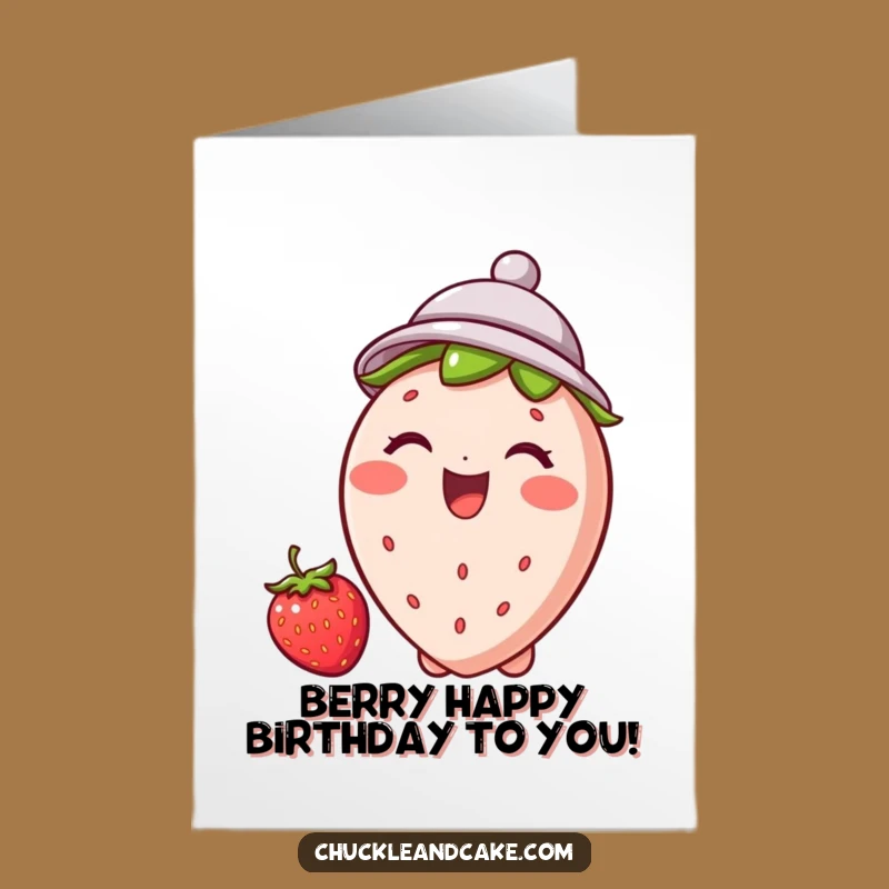 Free Printable Birthday Card: Giggling Strawberry Hat - Funny Downloadable Gift!