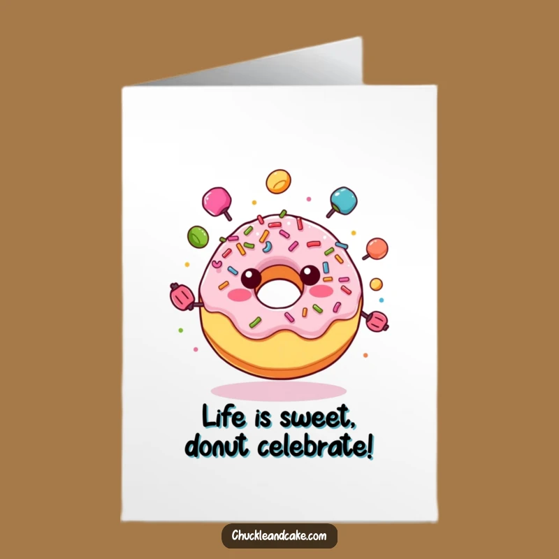 Free Printable Birthday Card: Juggling Donut, Fun Downloadable Gift for a Sweet Celebration