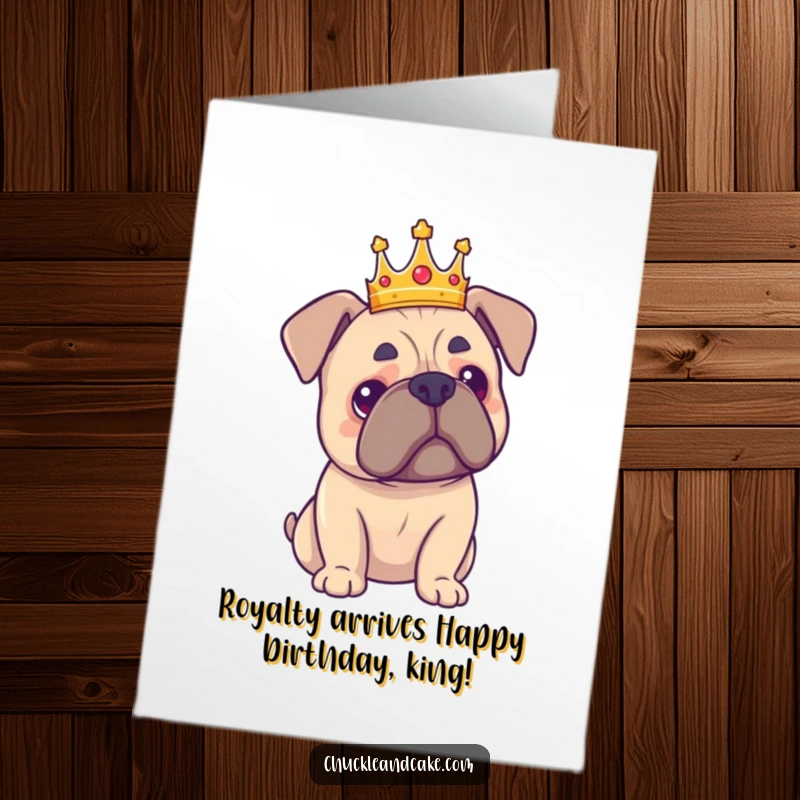 Funny Free Printable Birthday Card: Proud Bullmastiff wearing tiny crown reigns supreme, spreading regal birthday cheer.