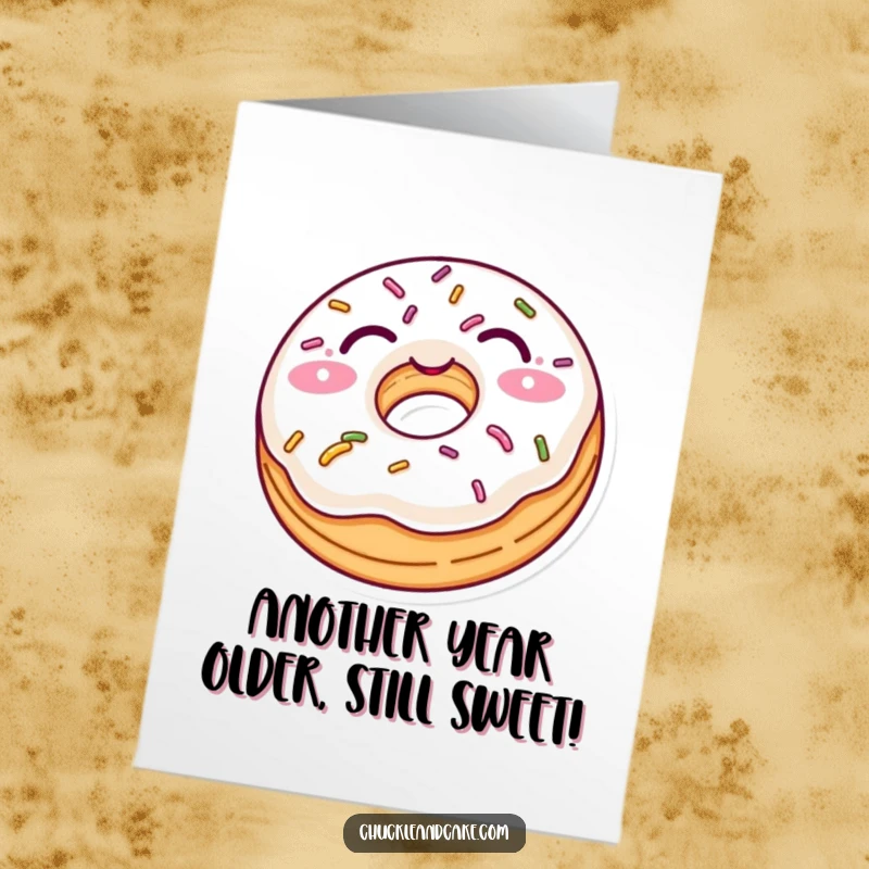 Funny Free Printable Birthday Card: A delighted donut with sprinkles winks playfully, offering a sweet and cheeky greeting.