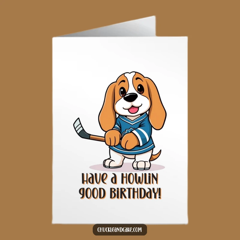 Funny Basset Hound Birthday Card: Hockey Player Free Printable Downloadable Gift