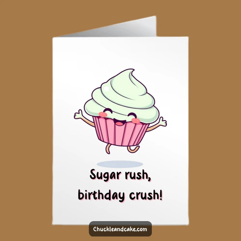 Free Printable Birthday Card: Jumping Cupcake Funny Downloadable Gift for Kids!