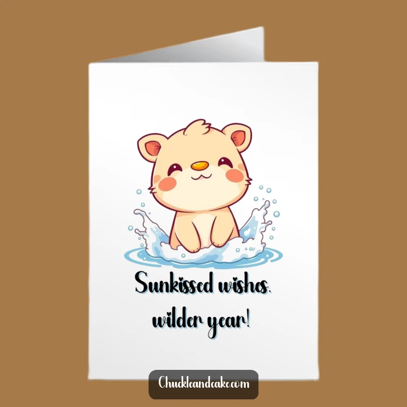 Free Printable Birthday Card: Funny Sunscreen Animal Splashing for a Hilarious Downloadable Gift