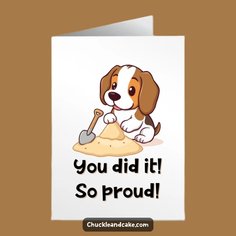 Congrats Free Printable Card: Basset Hound Sandcastle Success DIY Gift