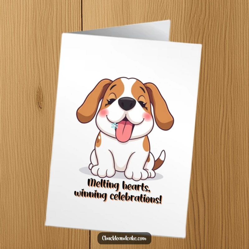 Funny Free Printable Congrats Card: A delighted Basset Hound catches a snowflake on its tongue.
