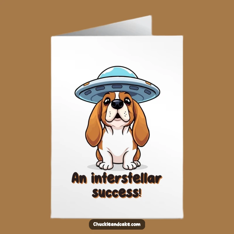 Free Printable Basset Hound UFO Congrats Card: Alien Achievement, Funny Downloadable