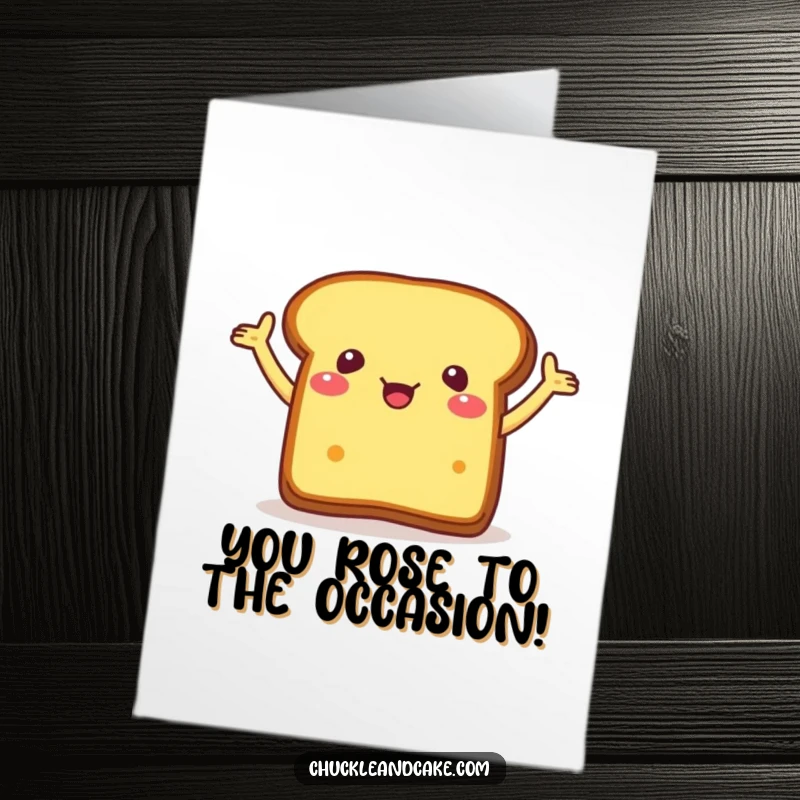 Funny Free Printable Congratulations Card: a piece of bread character with arms flailing erratically, expressing extreme excitement.