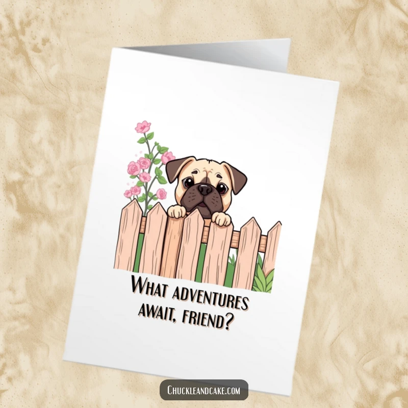 Funny Free Printable Congratulations Card: A curious Bullmastiff peeks over a fence, its eyes full of wonder and excitement.