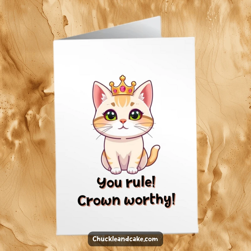 Funny Free Printable Congratulations Card: A regal Bobtail cat wearing a small crown acknowledges their great accomplishment.