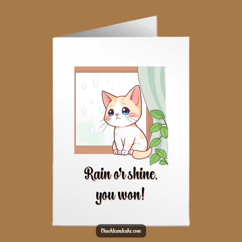 Free Printable Bobtail Cat Congrats Card: Rainy Day Wishes for Your Success!