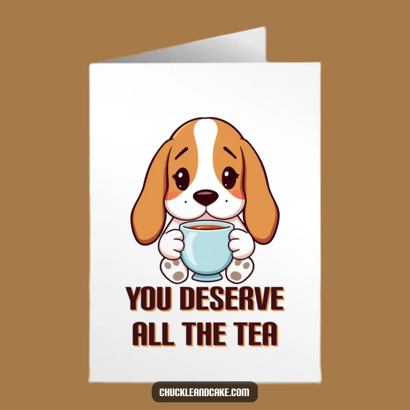 Free Printable Congrats Card: Basset Hound Tea Time - Funny Downloadable Gift