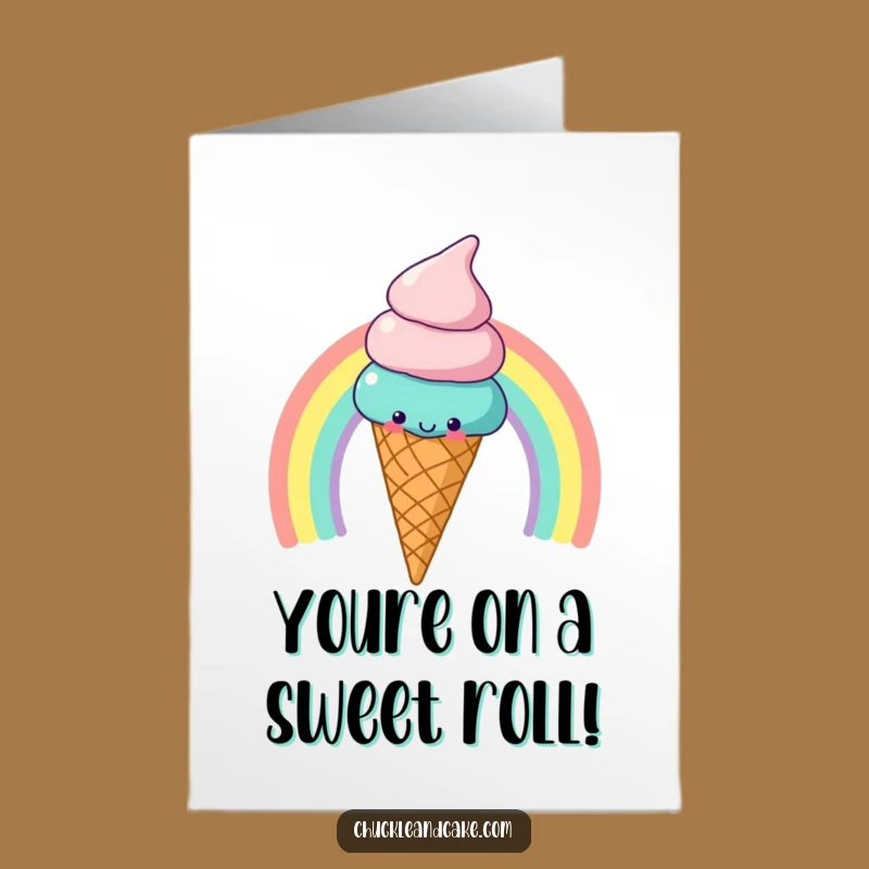 Free Printable Congrats Card: Ice Cream on Rainbow, Humorous Downloadable Celebration