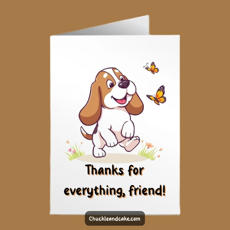 Free Printable Basset Hound Thank You Card - Droopy Ears, Butterfly Fun, Downloadable Design