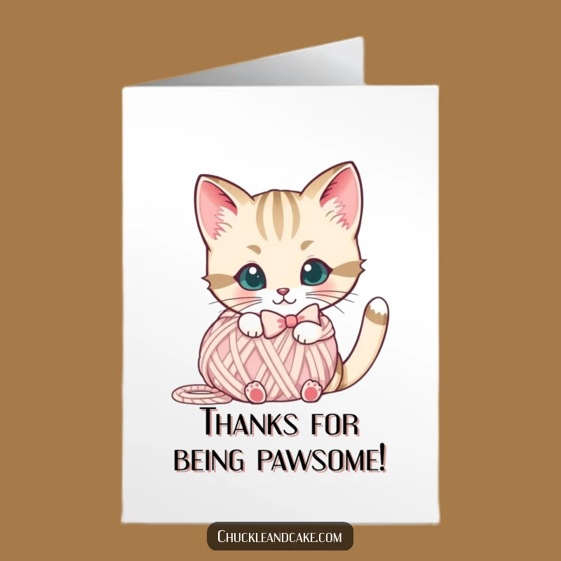 Free Printable Bobtail Cat Thank You Card: Yarn Ball Gratitude Downloadable Gift