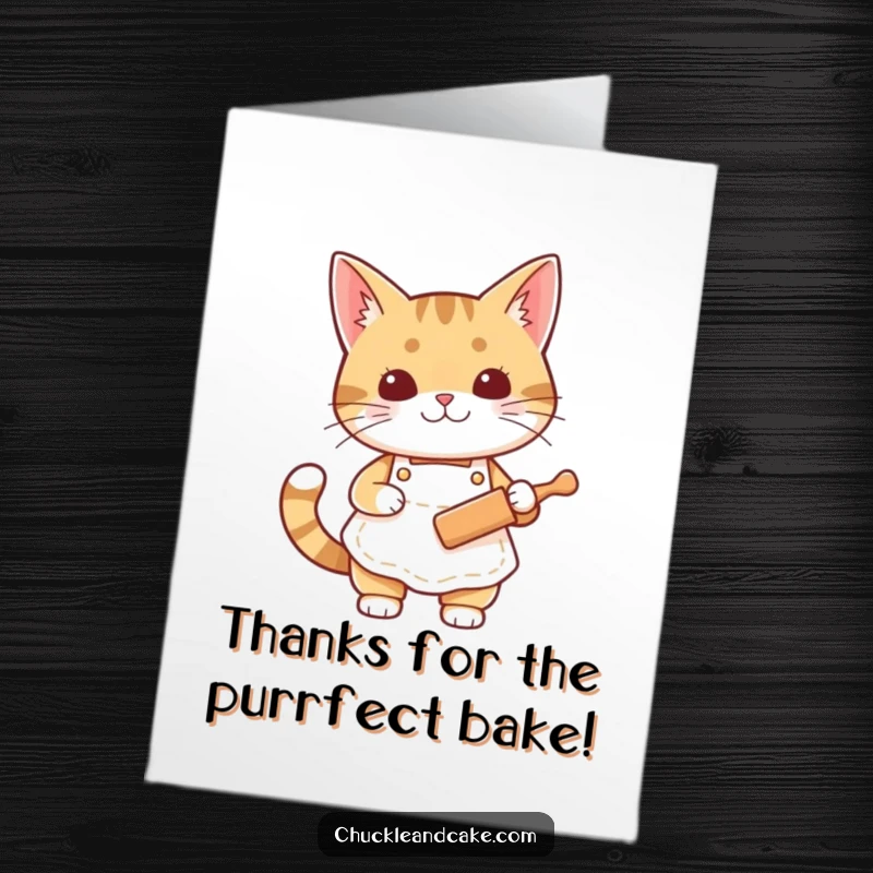 Free Printable Thank You Card: A Bobtail cat wearing an apron and holding a rolling pin says thank you.