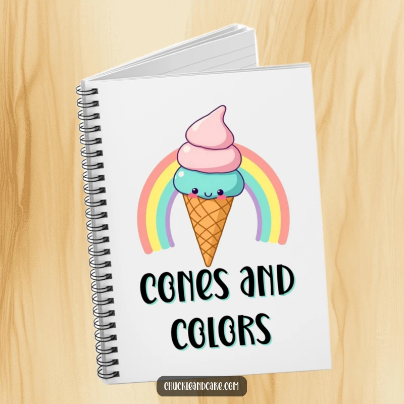 Funny Notebook: A cheerful ice cream cone slides down a rainbow, inspiring sweet thoughts and doodles.
