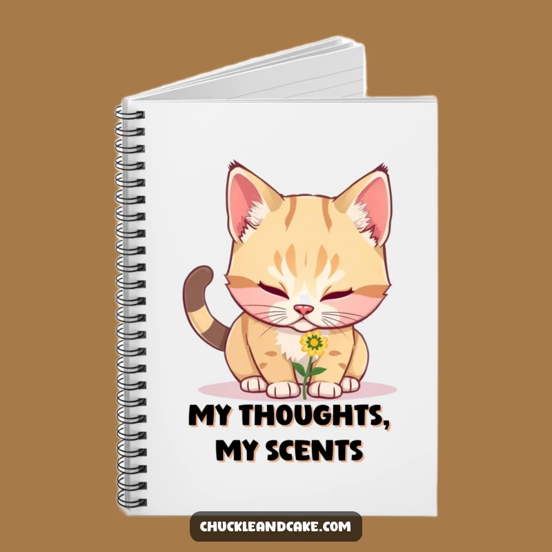 Funny Bobtail Cat Sniffing Flower Notebook - Jot Down Ideas with Feline Humor