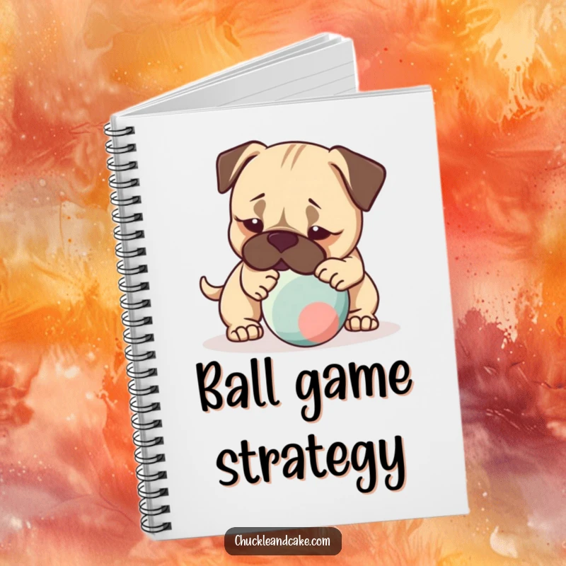 Funny notebook with a Bullmastiff dog gently nudging a bouncing ball, ideal for capturing active thoughts and plans.