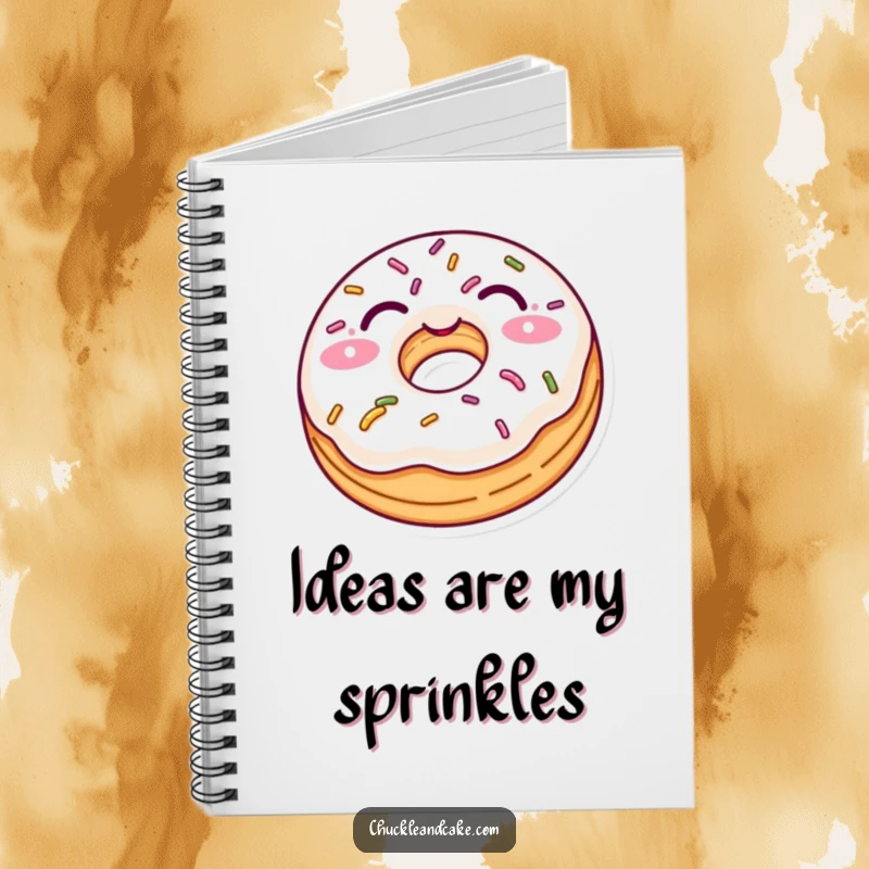 Funny notebook with a delighted donut, sprinkles, and a playful wink, perfect for jotting down notes with sweet humor.